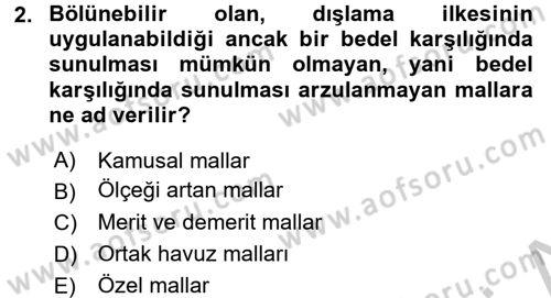 Kamu Ekonomisi 1 Dersi 2016 - 2017 Yılı 3 Ders Sınav Soruları 2. Soru