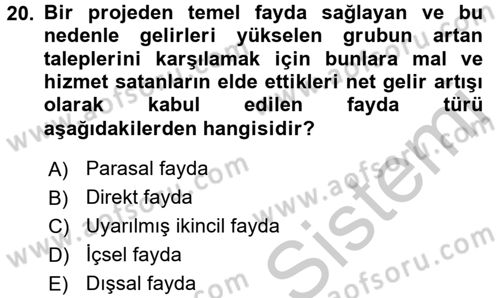 Kamu Ekonomisi 1 Dersi 2016 - 2017 Yılı 3 Ders Sınav Soruları 20. Soru