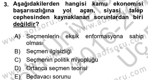 Kamu Ekonomisi 1 Dersi 2016 - 2017 Yılı 3 Ders Sınav Soruları 3. Soru