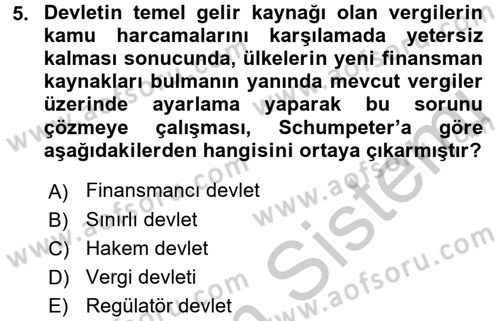 Kamu Ekonomisi 1 Dersi 2016 - 2017 Yılı 3 Ders Sınav Soruları 5. Soru