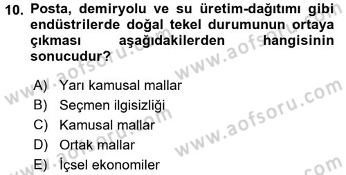 Kamu Ekonomisi 1 Dersi 2016 - 2017 Yılı (Vize) Ara Sınav Soruları 10. Soru