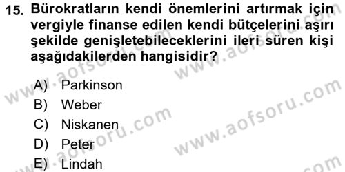 Kamu Ekonomisi 1 Dersi 2016 - 2017 Yılı (Vize) Ara Sınav Soruları 15. Soru