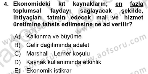 Kamu Ekonomisi 1 Dersi 2016 - 2017 Yılı (Vize) Ara Sınav Soruları 4. Soru
