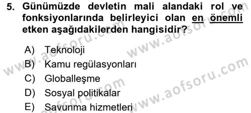 Kamu Ekonomisi 1 Dersi 2016 - 2017 Yılı (Vize) Ara Sınav Soruları 5. Soru