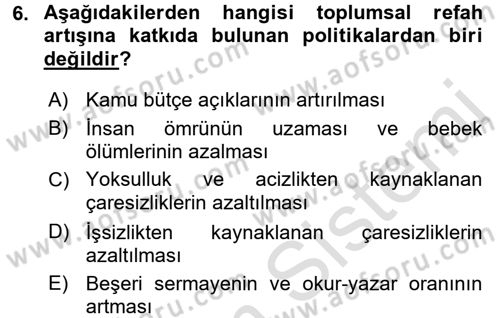 Kamu Ekonomisi 1 Dersi 2016 - 2017 Yılı (Vize) Ara Sınav Soruları 6. Soru