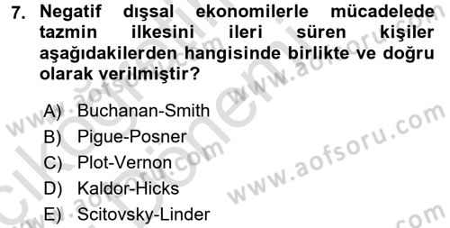 Kamu Ekonomisi 1 Dersi 2016 - 2017 Yılı (Vize) Ara Sınav Soruları 7. Soru