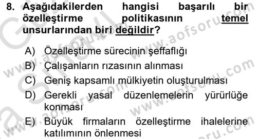 Kamu Ekonomisi 1 Dersi 2016 - 2017 Yılı (Vize) Ara Sınav Soruları 8. Soru