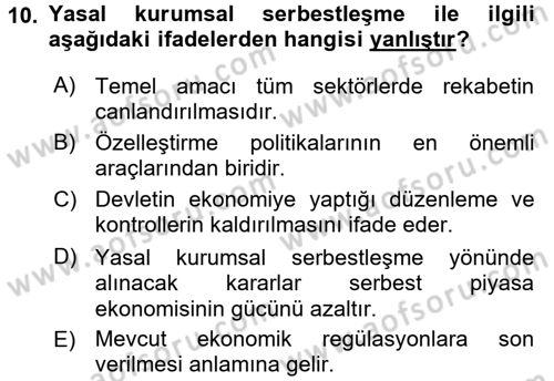 Kamu Ekonomisi 1 Dersi 2016 - 2017 Yılı (Final) Dönem Sonu Sınav Soruları 10. Soru