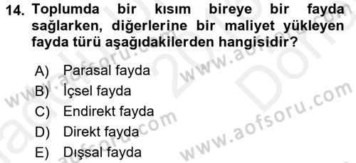 Kamu Ekonomisi 1 Dersi 2016 - 2017 Yılı (Final) Dönem Sonu Sınav Soruları 14. Soru