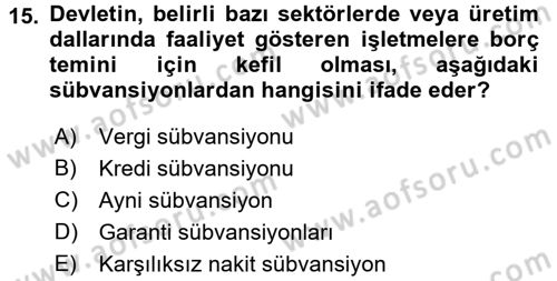 Kamu Ekonomisi 1 Dersi 2016 - 2017 Yılı (Final) Dönem Sonu Sınav Soruları 15. Soru