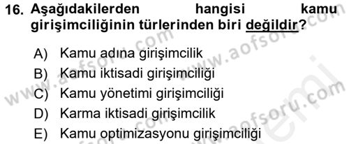 Kamu Ekonomisi 1 Dersi 2016 - 2017 Yılı (Final) Dönem Sonu Sınav Soruları 16. Soru