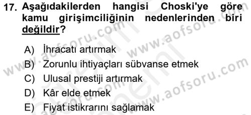 Kamu Ekonomisi 1 Dersi 2016 - 2017 Yılı (Final) Dönem Sonu Sınav Soruları 17. Soru