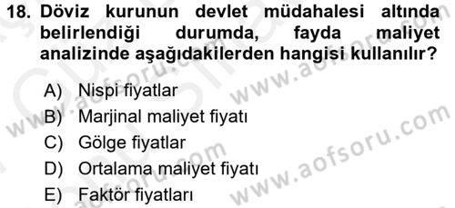 Kamu Ekonomisi 1 Dersi 2016 - 2017 Yılı (Final) Dönem Sonu Sınav Soruları 18. Soru