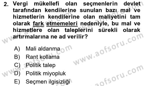 Kamu Ekonomisi 1 Dersi 2016 - 2017 Yılı (Final) Dönem Sonu Sınav Soruları 2. Soru