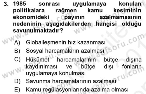 Kamu Ekonomisi 1 Dersi 2016 - 2017 Yılı (Final) Dönem Sonu Sınav Soruları 3. Soru