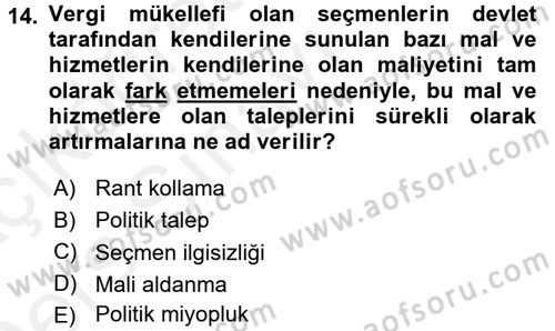 Kamu Ekonomisi 1 Dersi 2017 - 2018 Yılı 3 Ders Sınav Soruları 14. Soru