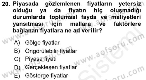 Kamu Ekonomisi 1 Dersi 2017 - 2018 Yılı 3 Ders Sınav Soruları 20. Soru