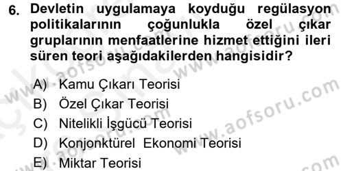 Kamu Ekonomisi 1 Dersi 2017 - 2018 Yılı 3 Ders Sınav Soruları 6. Soru