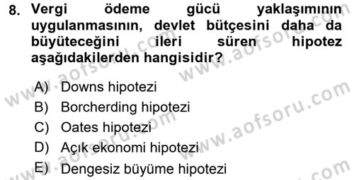 Kamu Ekonomisi 1 Dersi 2017 - 2018 Yılı 3 Ders Sınav Soruları 8. Soru