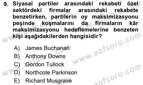Kamu Ekonomisi 1 Dersi 2017 - 2018 Yılı 3 Ders Sınav Soruları 9. Soru