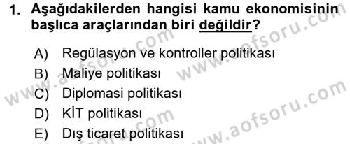 Kamu Ekonomisi 1 Dersi 2017 - 2018 Yılı (Vize) Ara Sınav Soruları 1. Soru