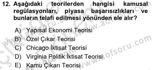 Kamu Ekonomisi 1 Dersi 2017 - 2018 Yılı (Vize) Ara Sınav Soruları 12. Soru
