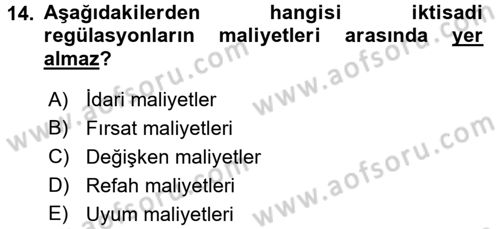 Kamu Ekonomisi 1 Dersi 2017 - 2018 Yılı (Vize) Ara Sınav Soruları 14. Soru