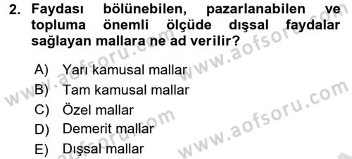 Kamu Ekonomisi 1 Dersi 2017 - 2018 Yılı (Vize) Ara Sınav Soruları 2. Soru
