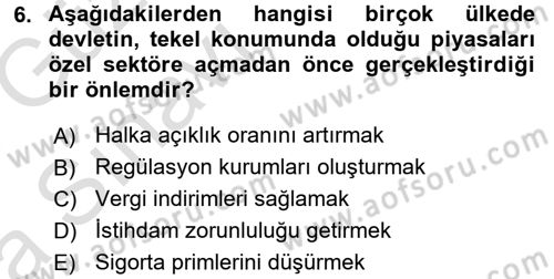 Kamu Ekonomisi 1 Dersi 2017 - 2018 Yılı (Vize) Ara Sınav Soruları 6. Soru