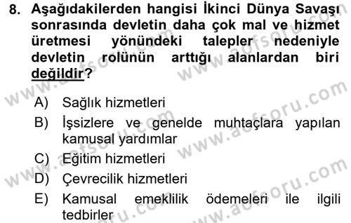 Kamu Ekonomisi 1 Dersi 2017 - 2018 Yılı (Vize) Ara Sınav Soruları 8. Soru