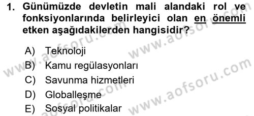 Kamu Ekonomisi 1 Dersi 2017 - 2018 Yılı (Final) Dönem Sonu Sınav Soruları 1. Soru