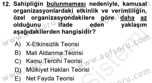 Kamu Ekonomisi 1 Dersi 2017 - 2018 Yılı (Final) Dönem Sonu Sınav Soruları 12. Soru
