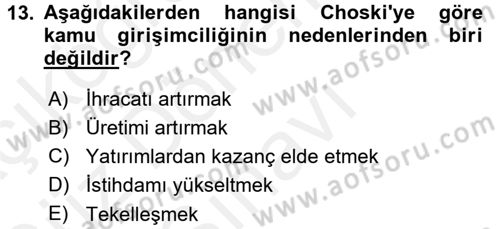 Kamu Ekonomisi 1 Dersi 2017 - 2018 Yılı (Final) Dönem Sonu Sınav Soruları 13. Soru