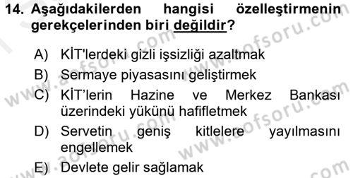 Kamu Ekonomisi 1 Dersi 2017 - 2018 Yılı (Final) Dönem Sonu Sınav Soruları 14. Soru