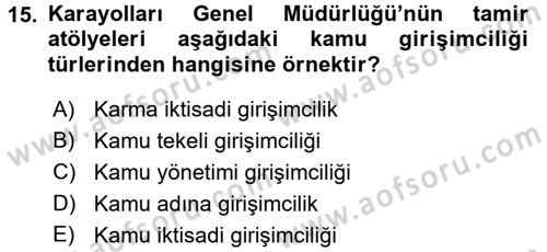 Kamu Ekonomisi 1 Dersi 2017 - 2018 Yılı (Final) Dönem Sonu Sınav Soruları 15. Soru