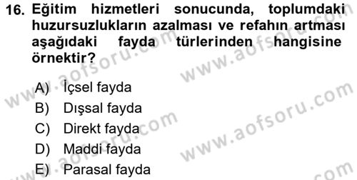 Kamu Ekonomisi 1 Dersi 2017 - 2018 Yılı (Final) Dönem Sonu Sınav Soruları 16. Soru