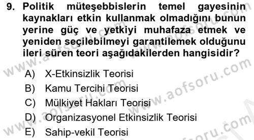 Kamu Ekonomisi 1 Dersi 2017 - 2018 Yılı (Final) Dönem Sonu Sınav Soruları 9. Soru