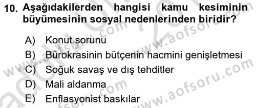 Kamu Ekonomisi 1 Dersi 2018 - 2019 Yılı 3 Ders Sınav Soruları 10. Soru
