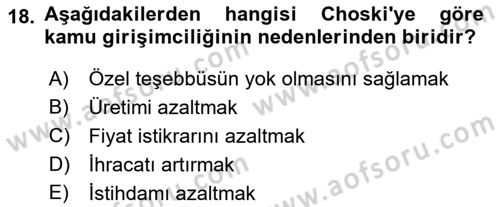 Kamu Ekonomisi 1 Dersi 2018 - 2019 Yılı 3 Ders Sınav Soruları 18. Soru