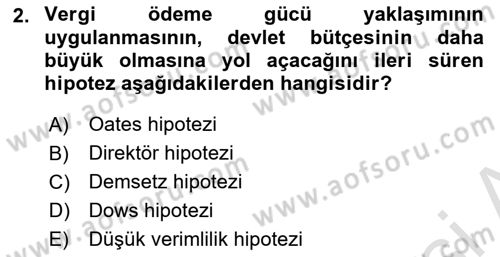 Kamu Ekonomisi 1 Dersi 2018 - 2019 Yılı 3 Ders Sınav Soruları 2. Soru