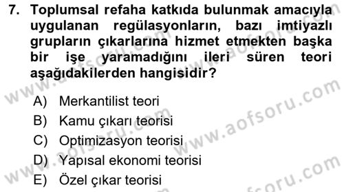 Kamu Ekonomisi 1 Dersi 2018 - 2019 Yılı 3 Ders Sınav Soruları 7. Soru