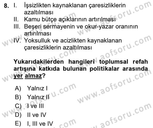 Kamu Ekonomisi 1 Dersi 2018 - 2019 Yılı 3 Ders Sınav Soruları 8. Soru