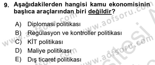 Kamu Ekonomisi 1 Dersi 2018 - 2019 Yılı 3 Ders Sınav Soruları 9. Soru