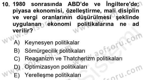 Kamu Ekonomisi 1 Dersi 2018 - 2019 Yılı (Vize) Ara Sınav Soruları 10. Soru