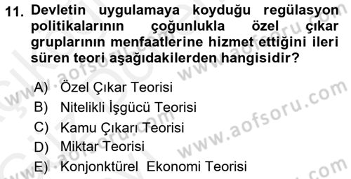 Kamu Ekonomisi 1 Dersi 2018 - 2019 Yılı (Vize) Ara Sınav Soruları 11. Soru