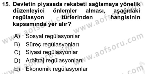 Kamu Ekonomisi 1 Dersi 2018 - 2019 Yılı (Vize) Ara Sınav Soruları 15. Soru