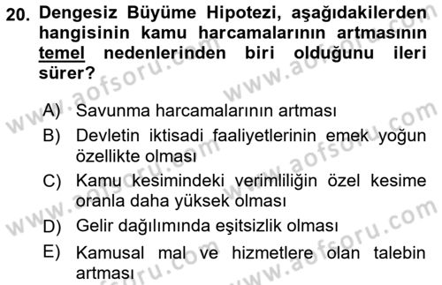 Kamu Ekonomisi 1 Dersi Ara Sınavı Deneme Sınav Soruları 20. Soru