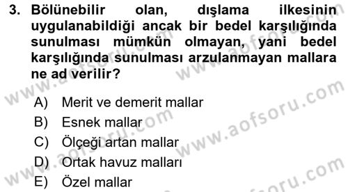 Kamu Ekonomisi 1 Dersi Ara Sınavı Deneme Sınav Soruları 3. Soru