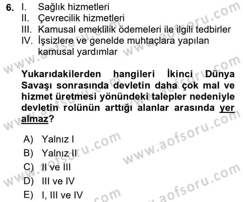 Kamu Ekonomisi 1 Dersi 2018 - 2019 Yılı (Vize) Ara Sınav Soruları 6. Soru