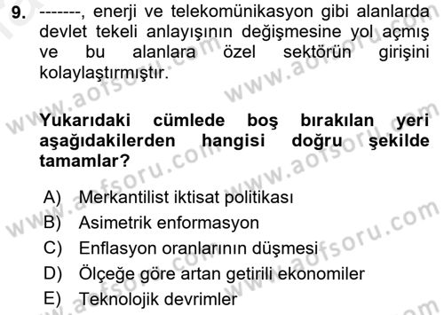 Kamu Ekonomisi 1 Dersi 2018 - 2019 Yılı (Vize) Ara Sınav Soruları 9. Soru